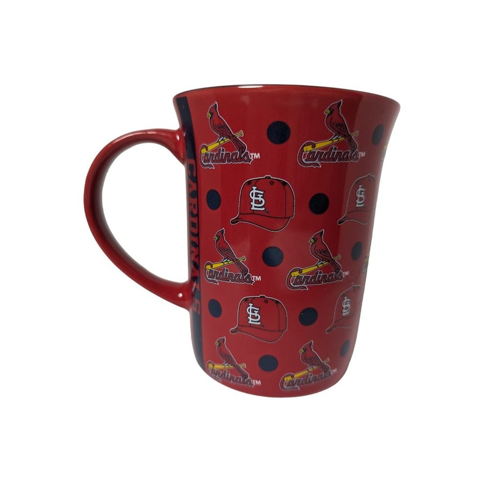 MLB Official Saint Louis Cardinals tulip red & black logo‎ polka dot mug 5 inch